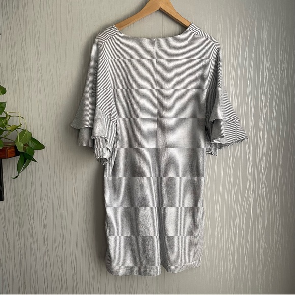 LUCKY BRAND Dress Women’s Medium Stripe Ruffle Bell Sleeve Knit Mini Shirt Dress - Picture 9 of 11